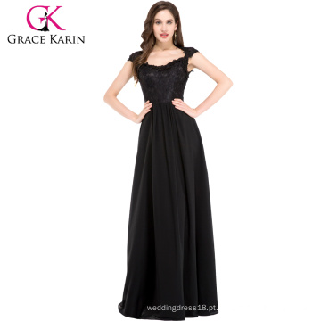 Grace Karin Ladies Vestidos para ocasiões especiais sem mangas Long Black Lace Evening Dresses CL6127